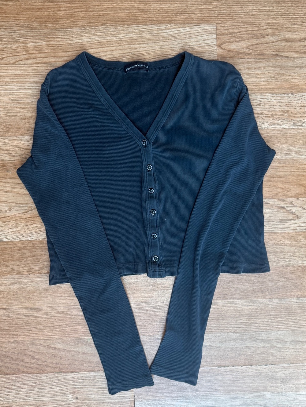 Brandy Melville Blue Ribbed V-Neck Button Top